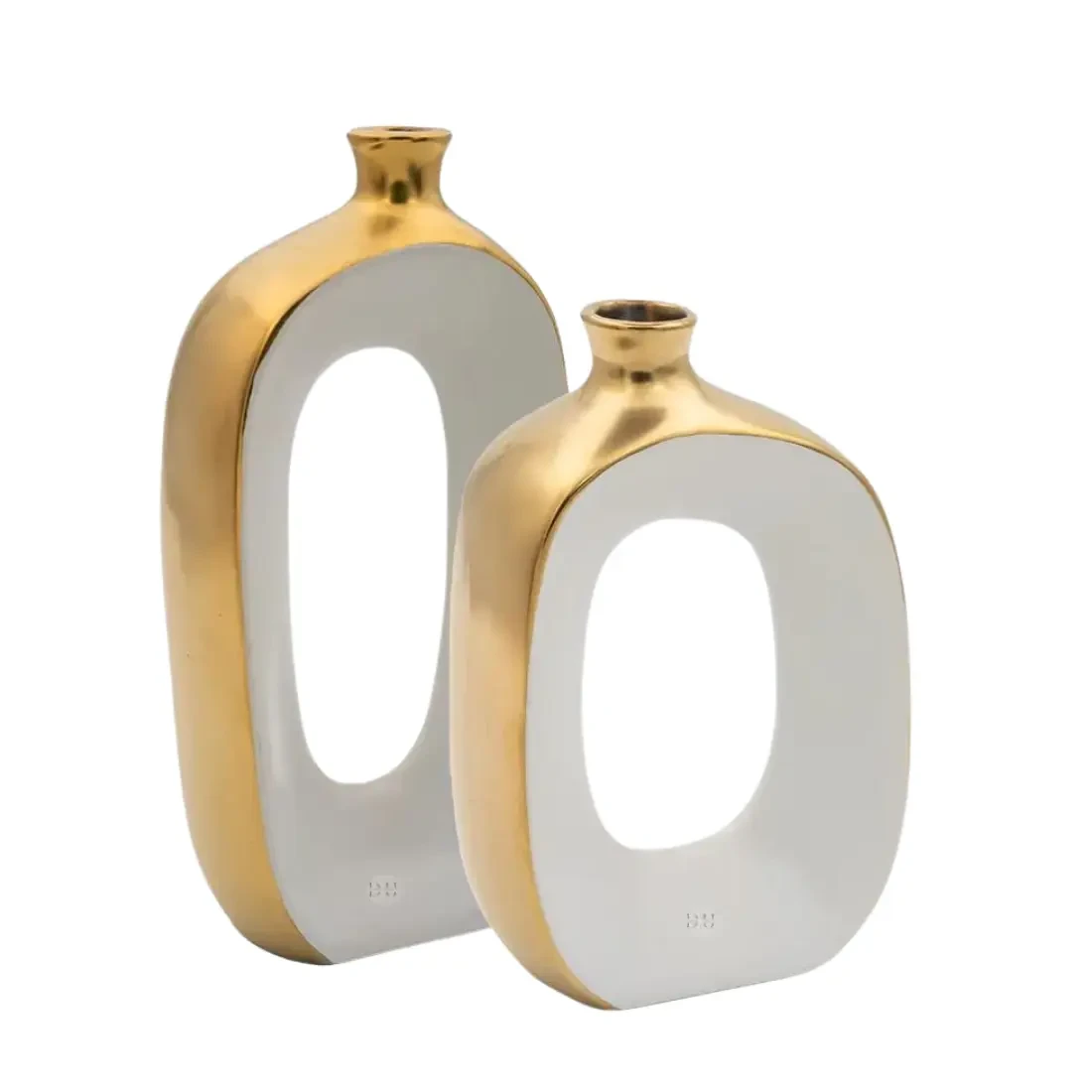 Gold & White Colour Set Ceramic Vases