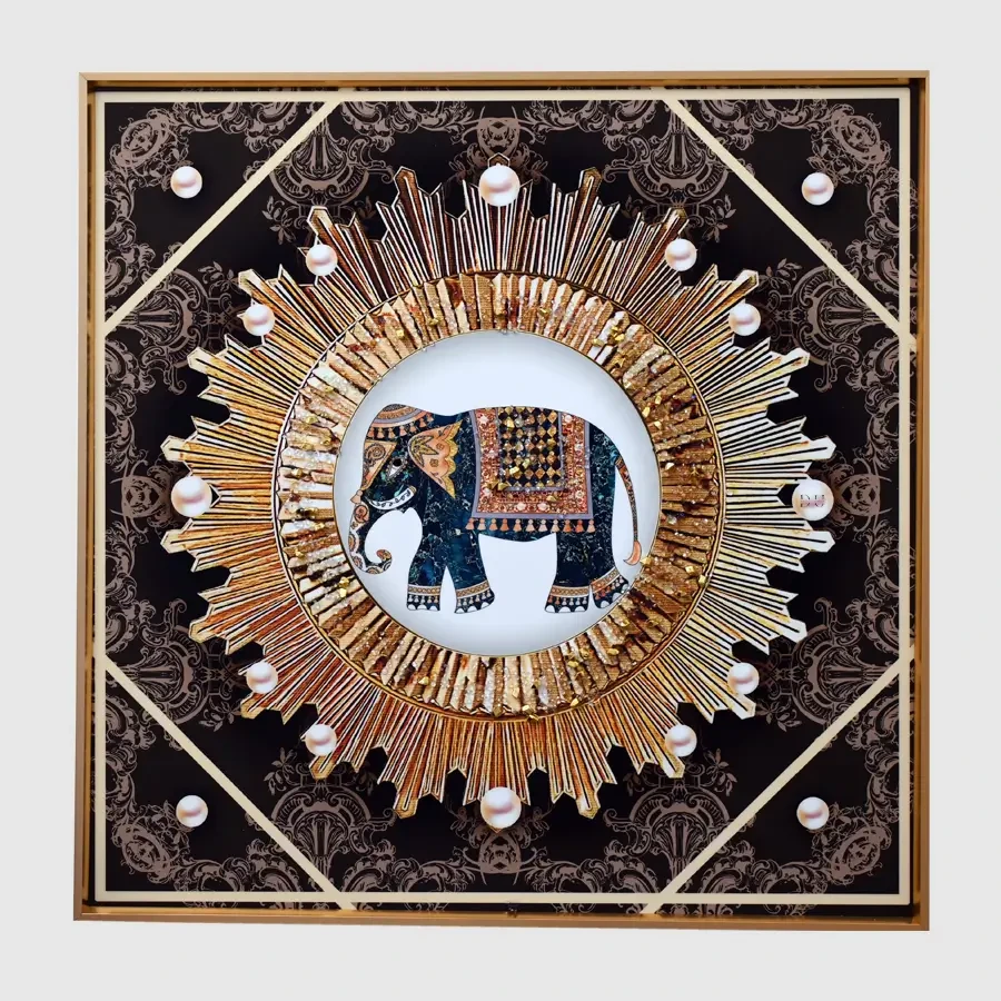 Vintage Elephant Crystal Wall Painting