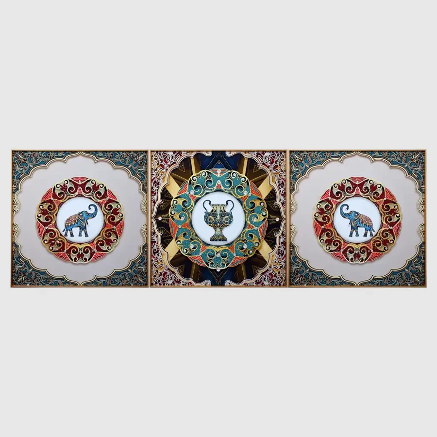 Udaipur Elephant & Antique Pot Crystal Painting