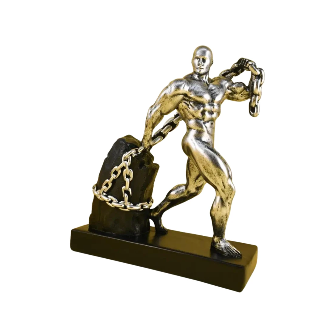 Muscle Silver Man Pull Weights Statue