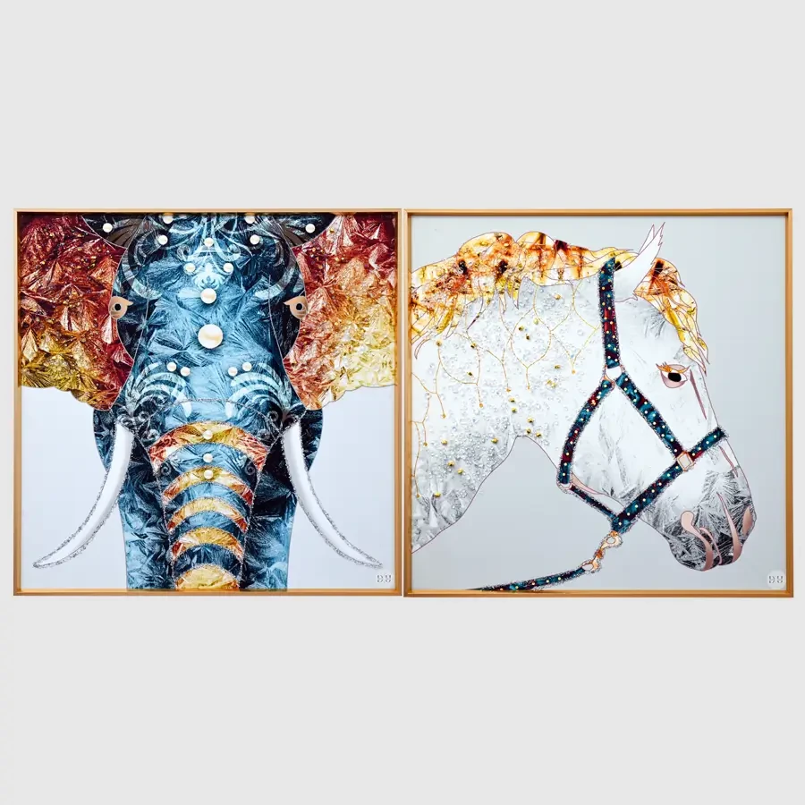 Elephant And Horse Crystal Painting - Set of 2pc
