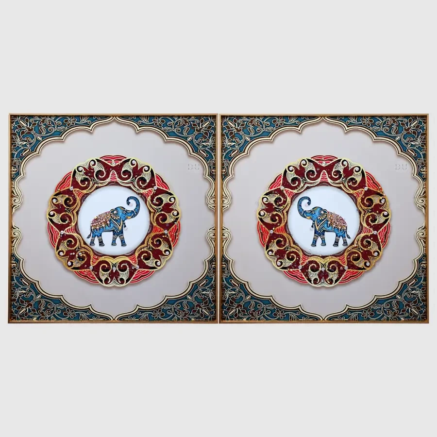 Udaipur Elephant Crystal Painting - Set of 2pc