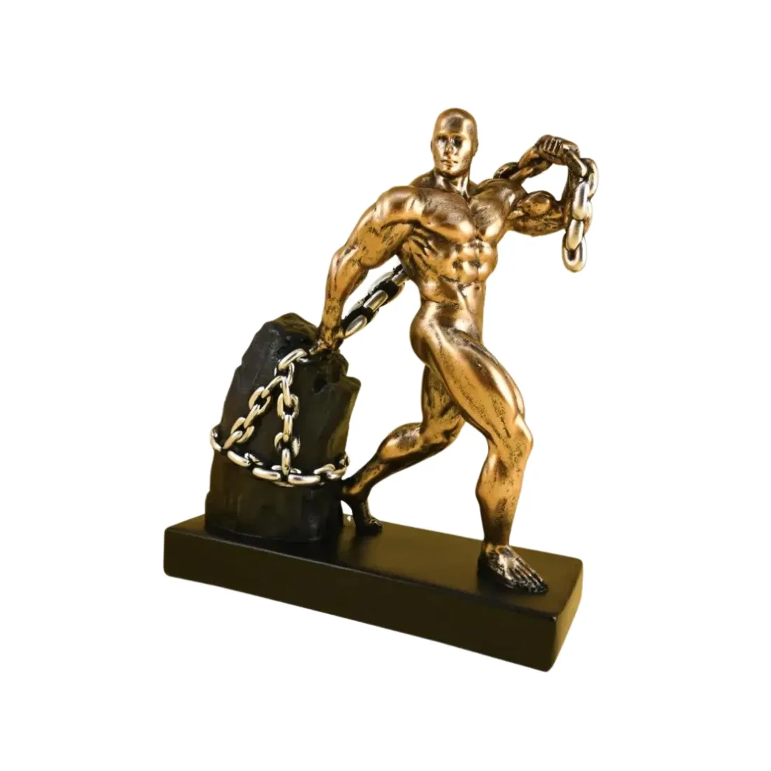 Muscle Golden Man Pull Weights Statue