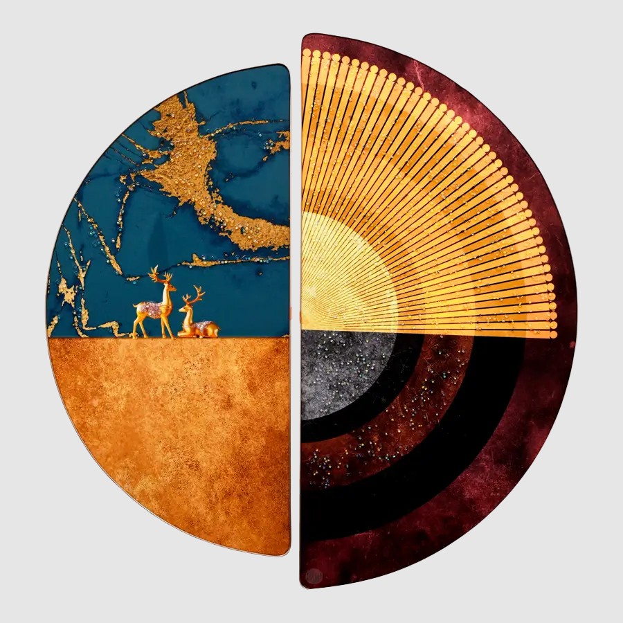 Modern Golden Beautiful Deer D Shape Crystal Painting